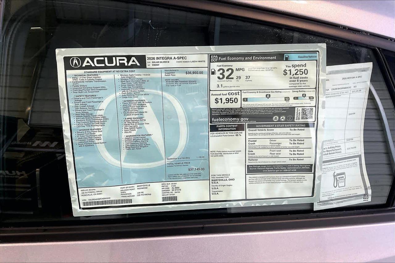 2026 Acura Integra w/A-Spec Package Roseville CA