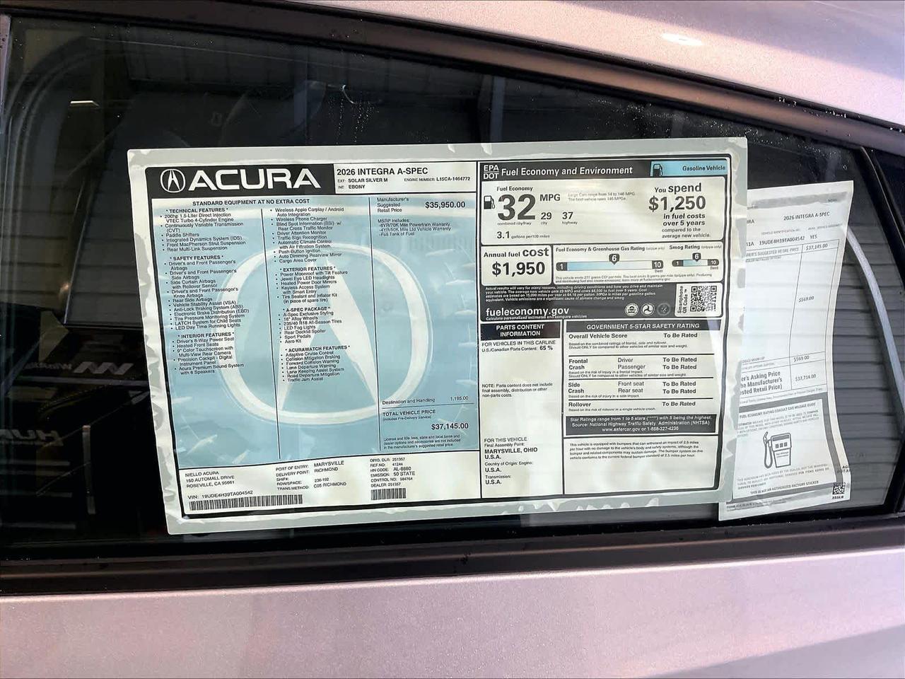 2026 Acura Integra w/A-Spec Package Roseville CA