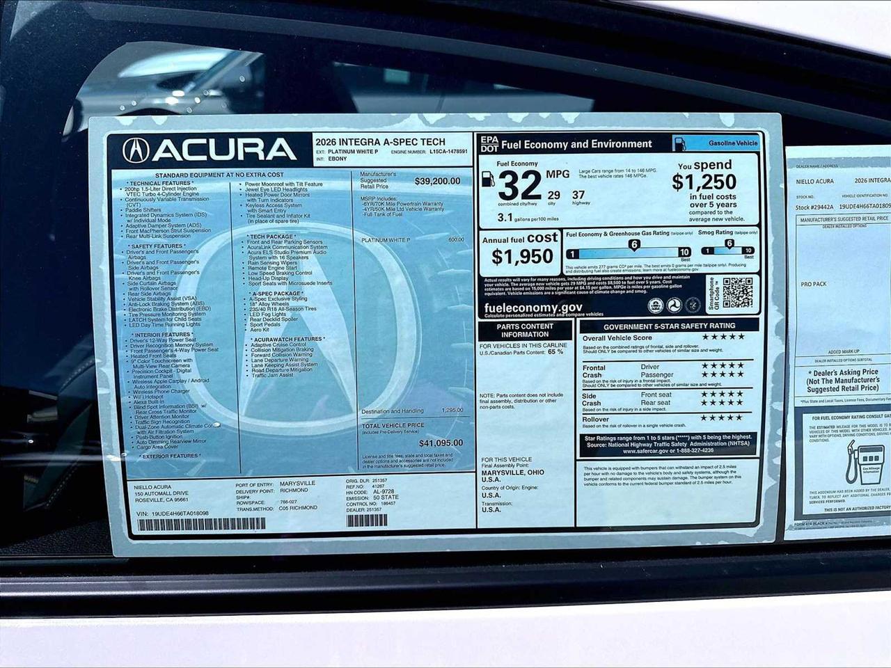 2026 Acura Integra w/A-Spec Technology Package Roseville CA