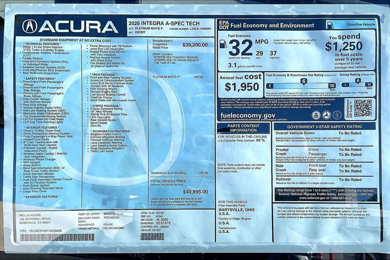 2026 Acura Integra w/A-Spec Technology Package Roseville CA