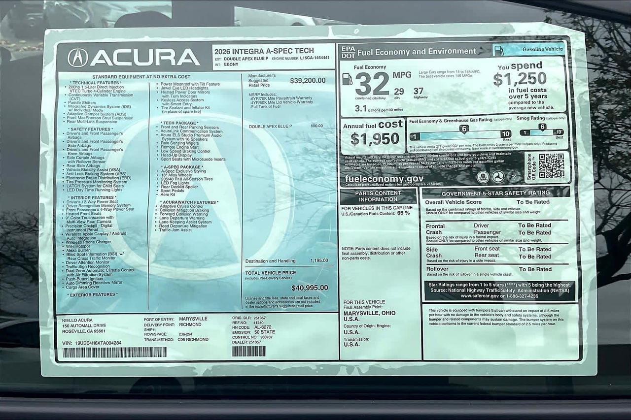 2026 Acura Integra w/A-Spec Technology Package Roseville CA