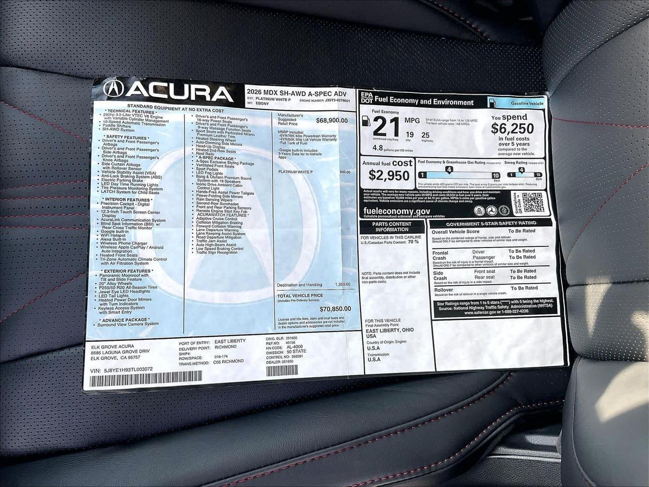 2026 Acura MDX w/A-Spec Advance Package Roseville CA