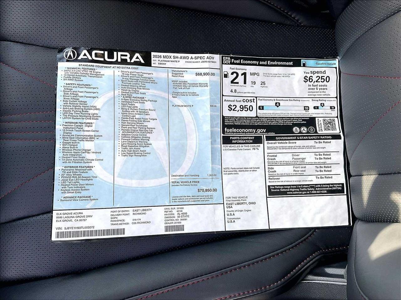 2026 Acura MDX w/A-Spec Advance Package Roseville CA