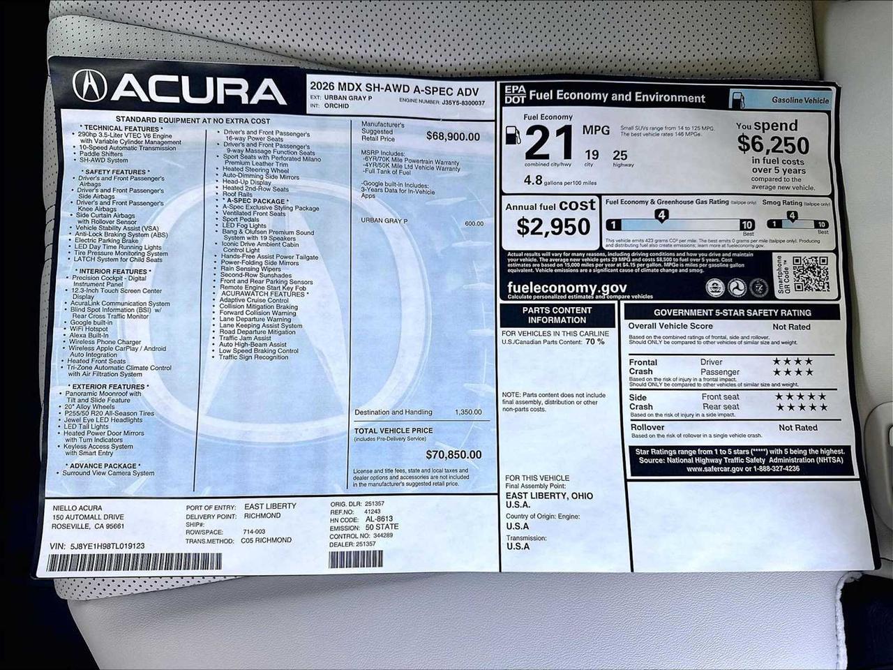 2026 Acura MDX w/A-Spec Advance Package Roseville CA