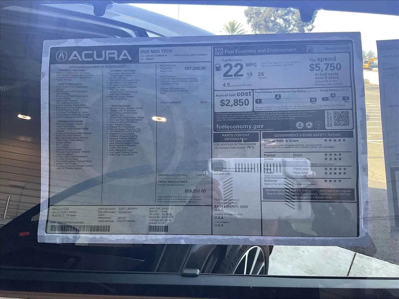 2026 Acura MDX w/Technology Package Roseville CA