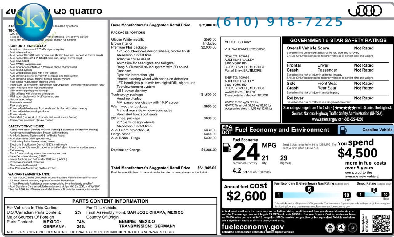 2026 Audi Q5 Quattro AWD Premium Plus