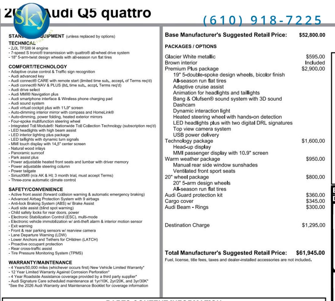 2026 Audi Q5 Quattro AWD Premium Plus