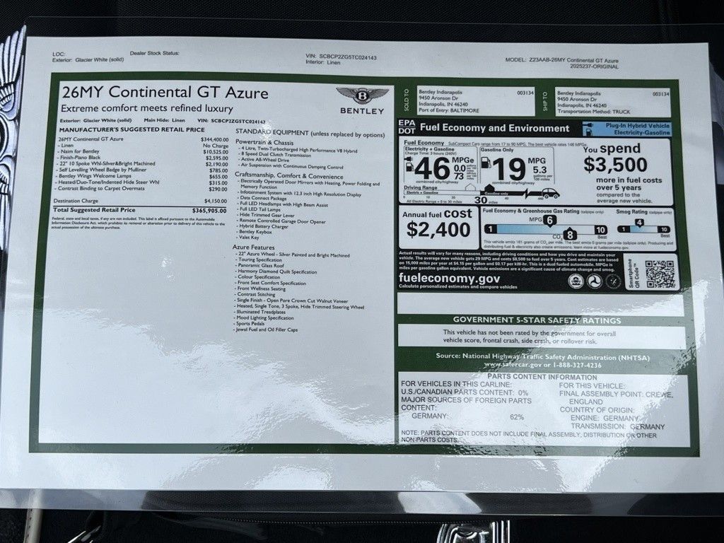 2026 Bentley Continental GT Azure Indianapolis IN