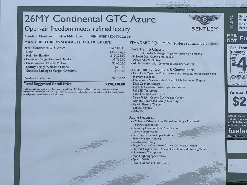 2026 Bentley Continental GTC Azure Indianapolis IN
