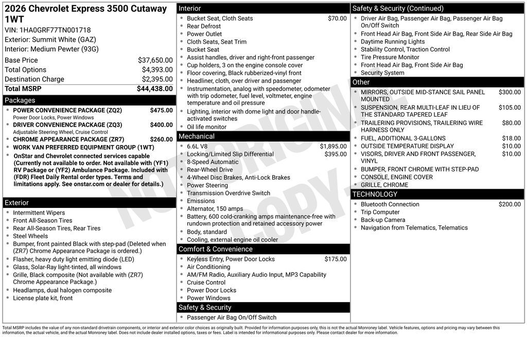 2026 Chevrolet Express 3500 Work Van Commerce GA