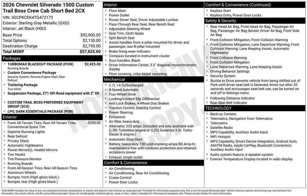 2026 Chevrolet Silverado 1500 Custom Trail Boss Commerce GA