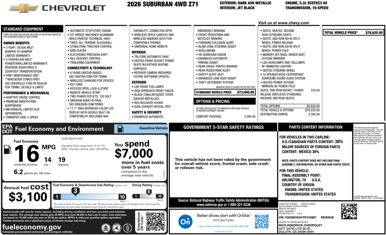 2026 Chevrolet Suburban Z71 Knoxville TN