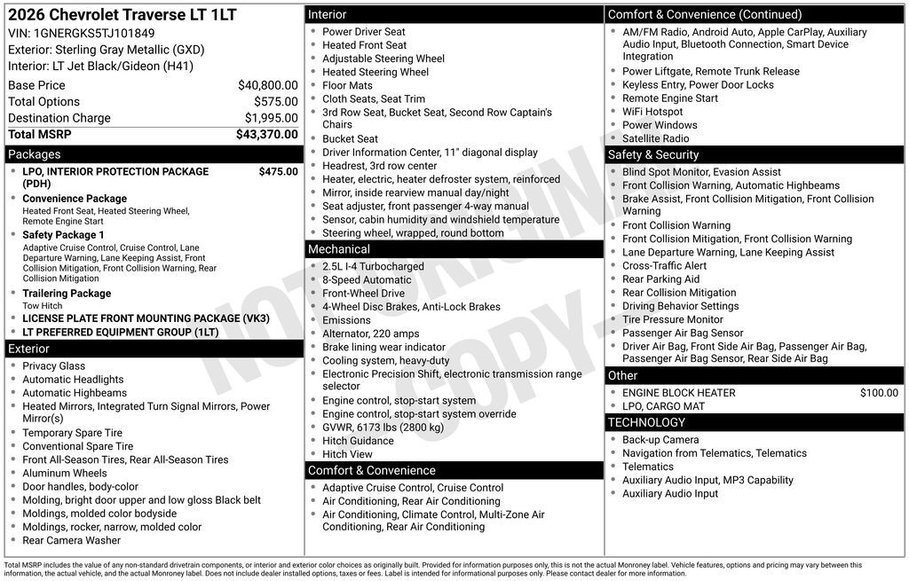 2026 Chevrolet Traverse LT Commerce GA
