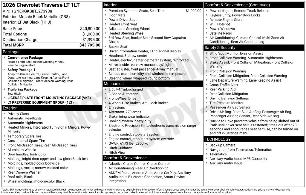 2026 Chevrolet Traverse LT Commerce GA