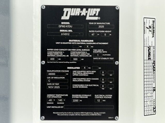 2026 Ford F550XL Dur-A-Lift DPM2-47DU 54' Working Height Bucket Truck Homestead FL