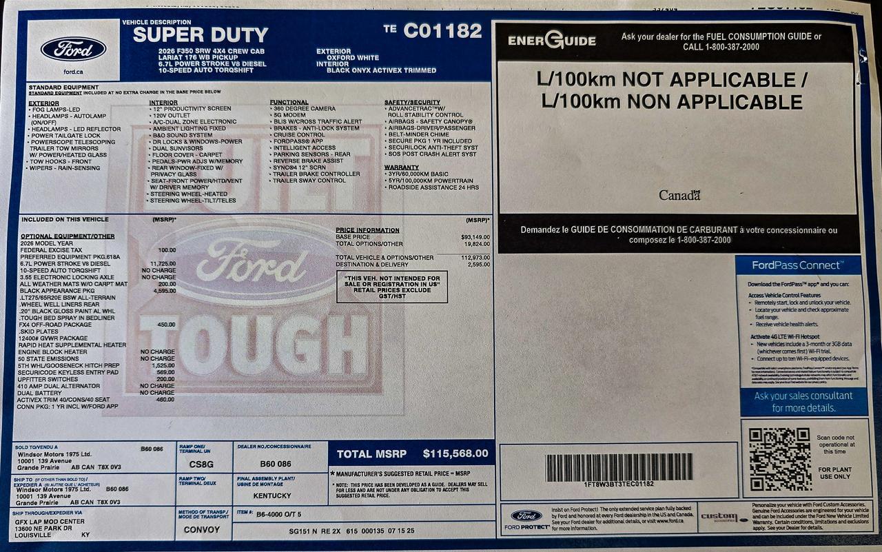 2026 Ford Super Duty F-350 SRW CREW CAB LARIAT LWB FX4 DIESEL LEATHER NAV BCAM Red Deer AB