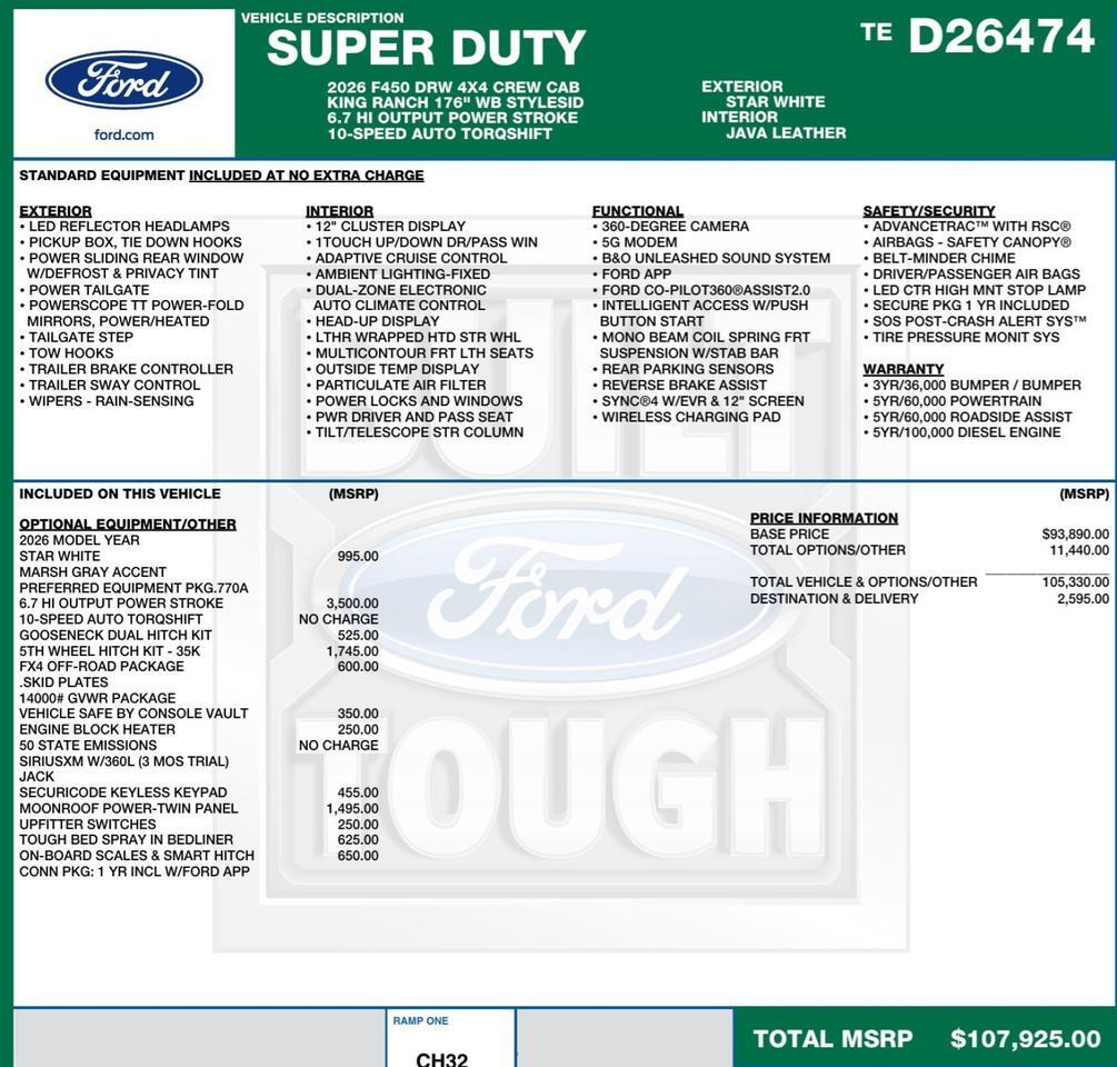 2026 Ford Super Duty F-450 King Ranch 4X4 / DRW / HO Diesel / 5th Wheel! Lincolnton NC