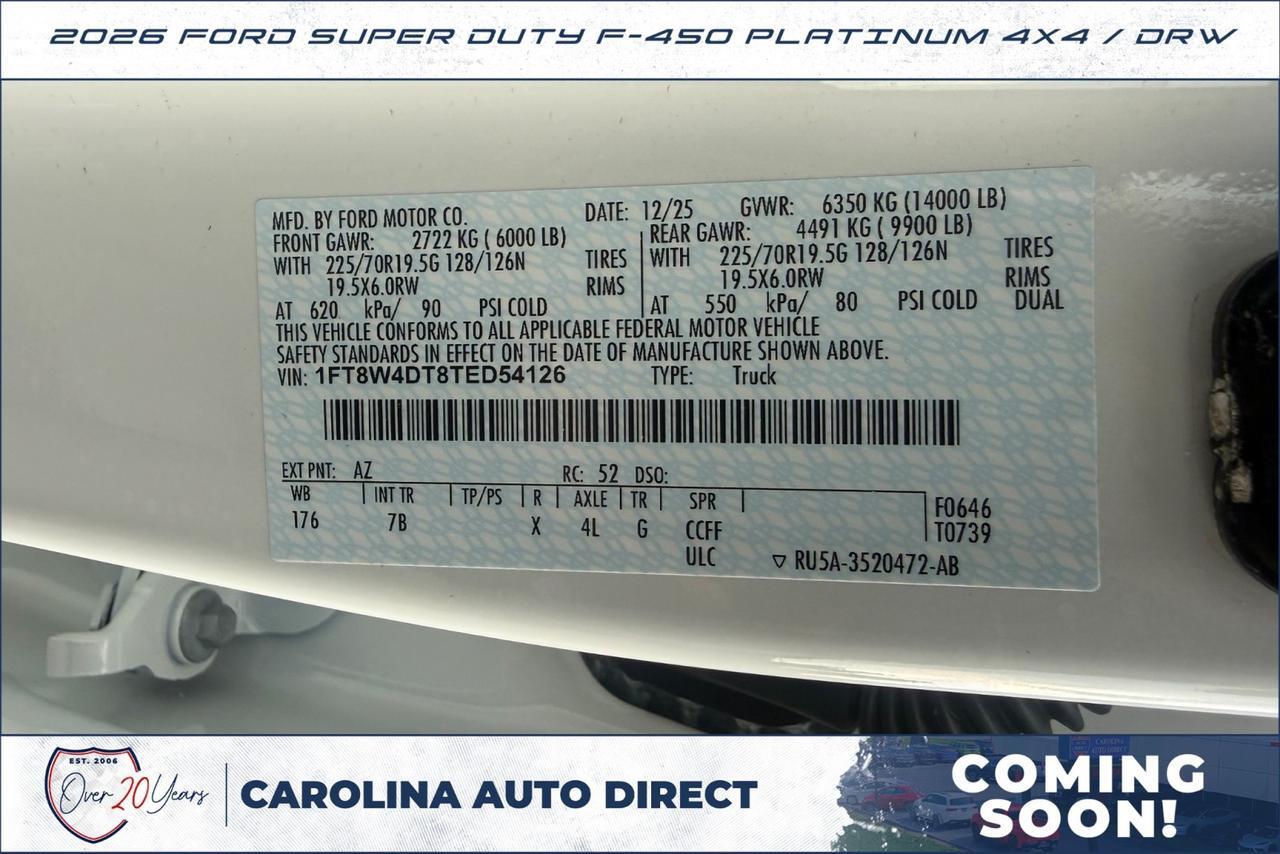 2026 Ford Super Duty F-450 Platinum 4X4 / DRW / 6.7L V8 Diesel / Coming Soon! Lincolnton NC