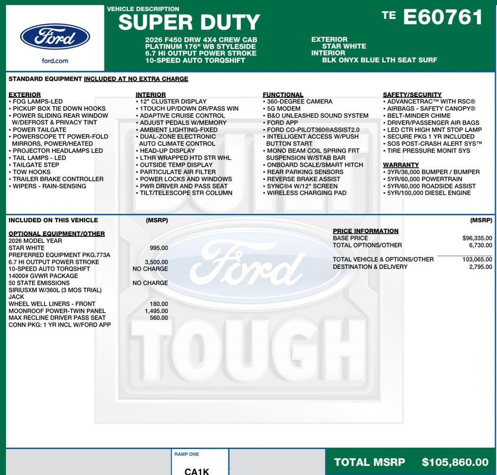 2026 Ford Super Duty F-450 Platinum 4X4 / DRW / HO Diesel / UPGRADES! Lincolnton NC