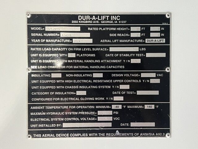 2026 Ford Transit 350 HD Dur-A-Lift DVT-29TS 34' Working Height Cable Splicing Bucket Van - Order Yours! Homestead FL