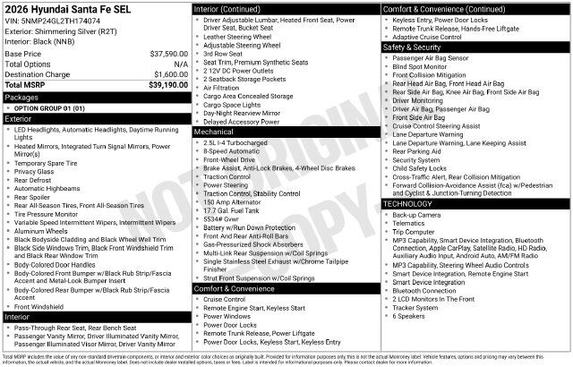 2026 Hyundai Santa Fe SEL Raleigh NC