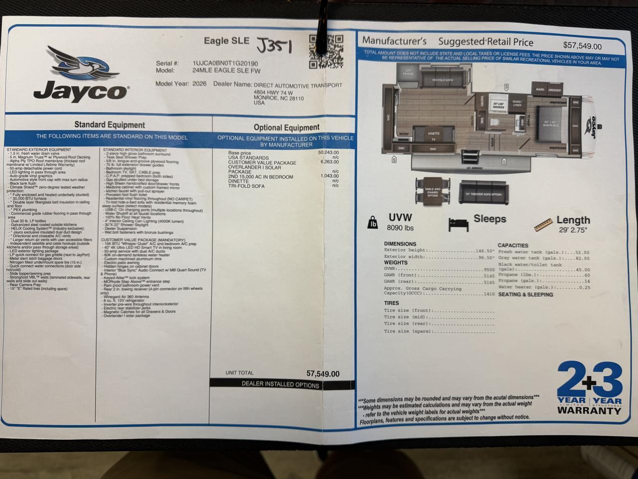 2026 JAYCO EAGLE FW HT 24MLE Monroe NC