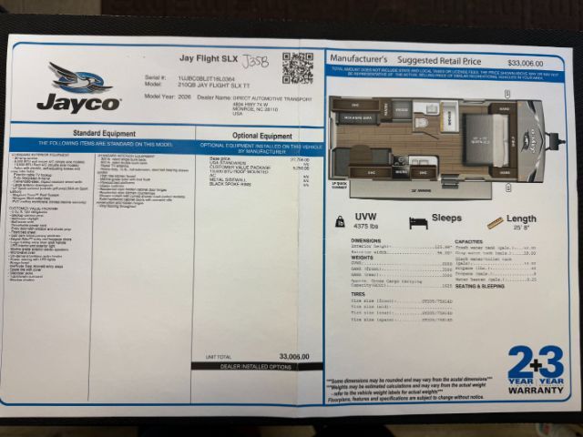 2026 JAYCO JAY FLIGHT SLX 210QB Monroe NC