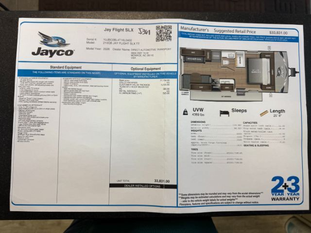 2026 JAYCO JAY FLIGHT SLX 210QB Monroe NC