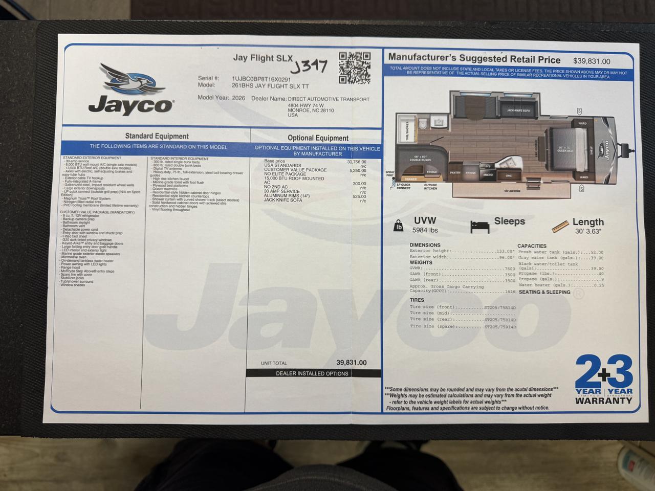 2026 JAYCO JAY FLIGHT SLX 261BHS Monroe NC