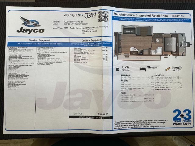 2026 JAYCO JAY FLIGHT SLX TT 262RLS Monroe NC