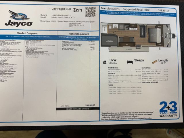 2026 JAYCO JAY FLIGHT TT 260BH Monroe NC
