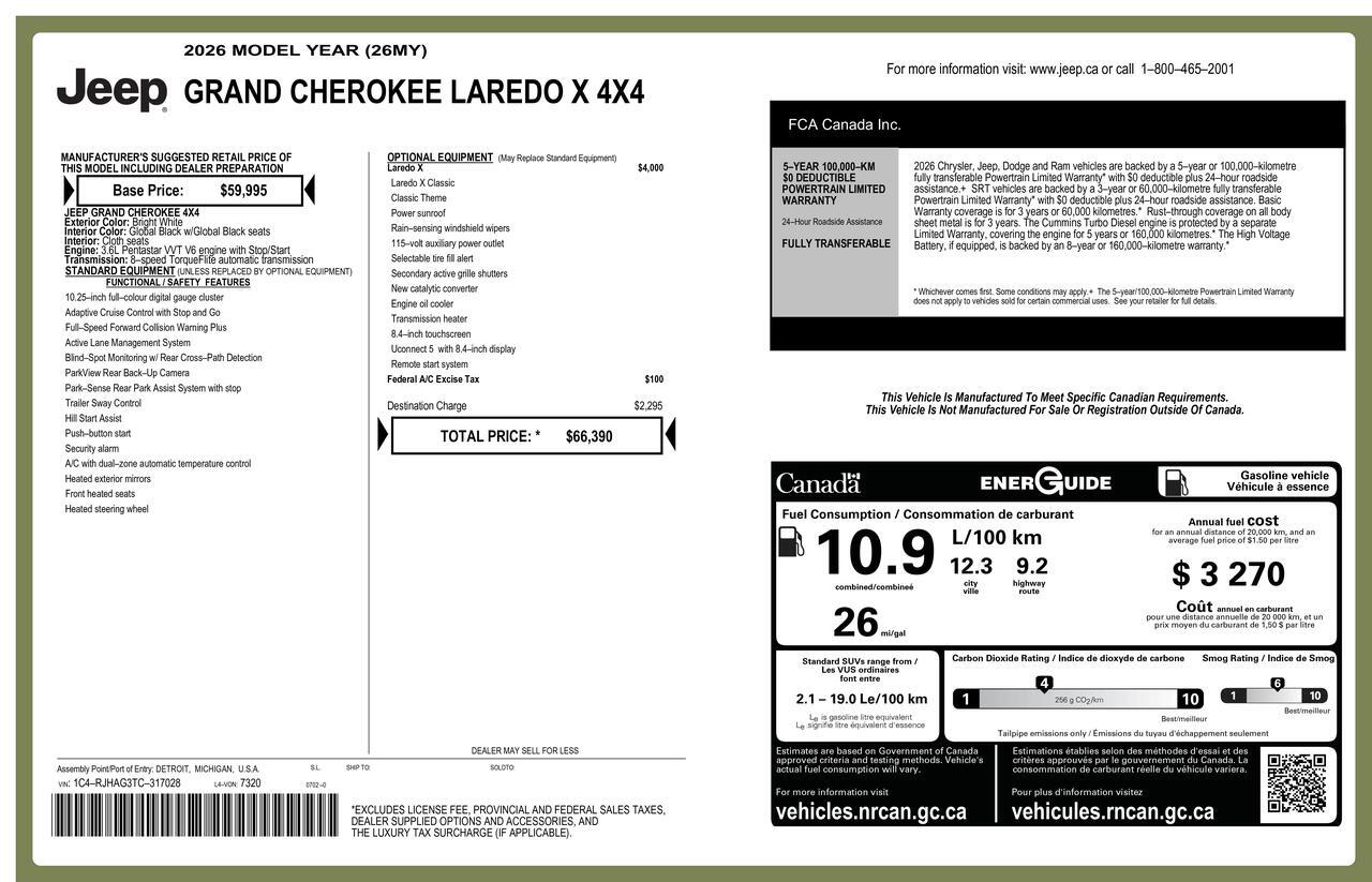 2026 Jeep Grand Cherokee 4x4 Laredo X Roof Bcam Pseat Red Deer AB