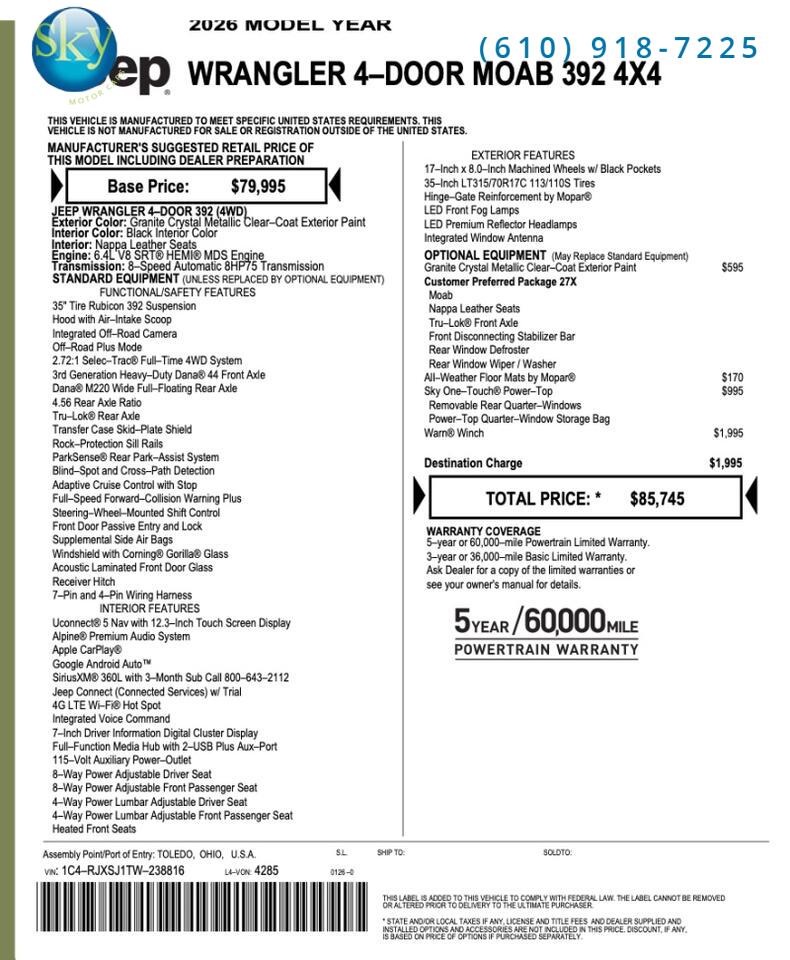 2026 Jeep Wrangler 4WD Moab 392 West Chester PA