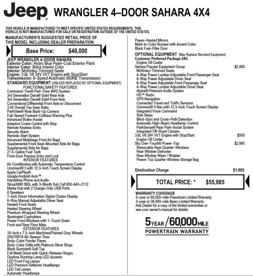 2026 Jeep Wrangler Sahara 4X4 / Sky One Roof / Adaptive Cruise! Lincolnton NC