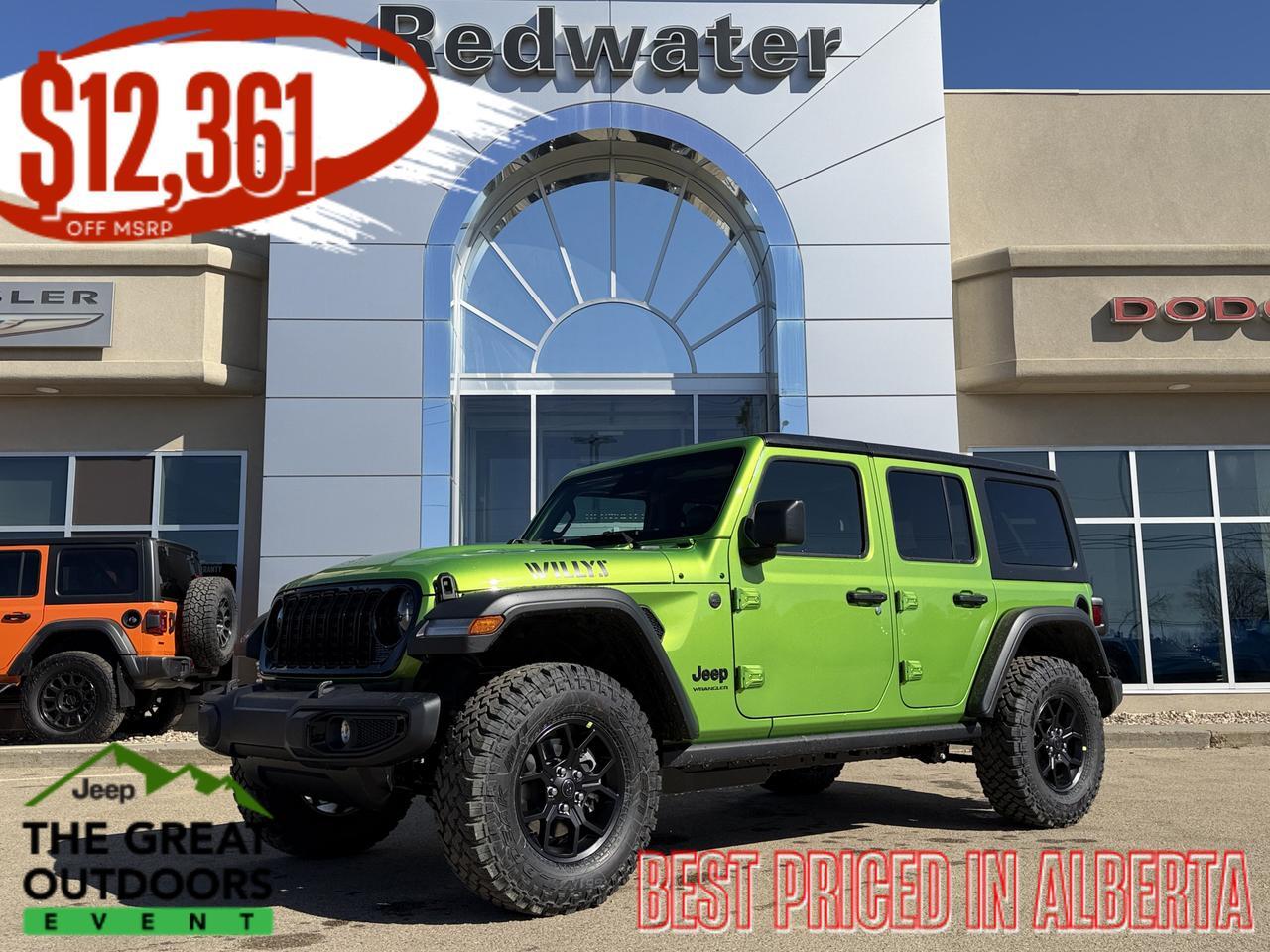 2026 Jeep Wrangler Willys 4x4 | V6 | 33IN Off Road Tires | Leather Heated Seats | Remote Start | Mojito
