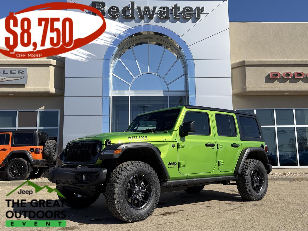 2026 Jeep Wrangler Willys 4x4 | V6 | 33IN Off Road Tires | Leather Heated Seats | Remote Start | Mojito
