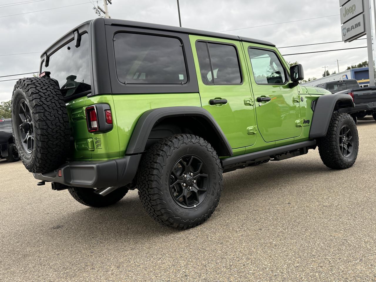 2026 Jeep Wrangler Willys 4x4 | V6 Pentastar | Mojito | Black Leather | Black Freedom 3 Piece Hardtop | 12IN Display Redwater AB