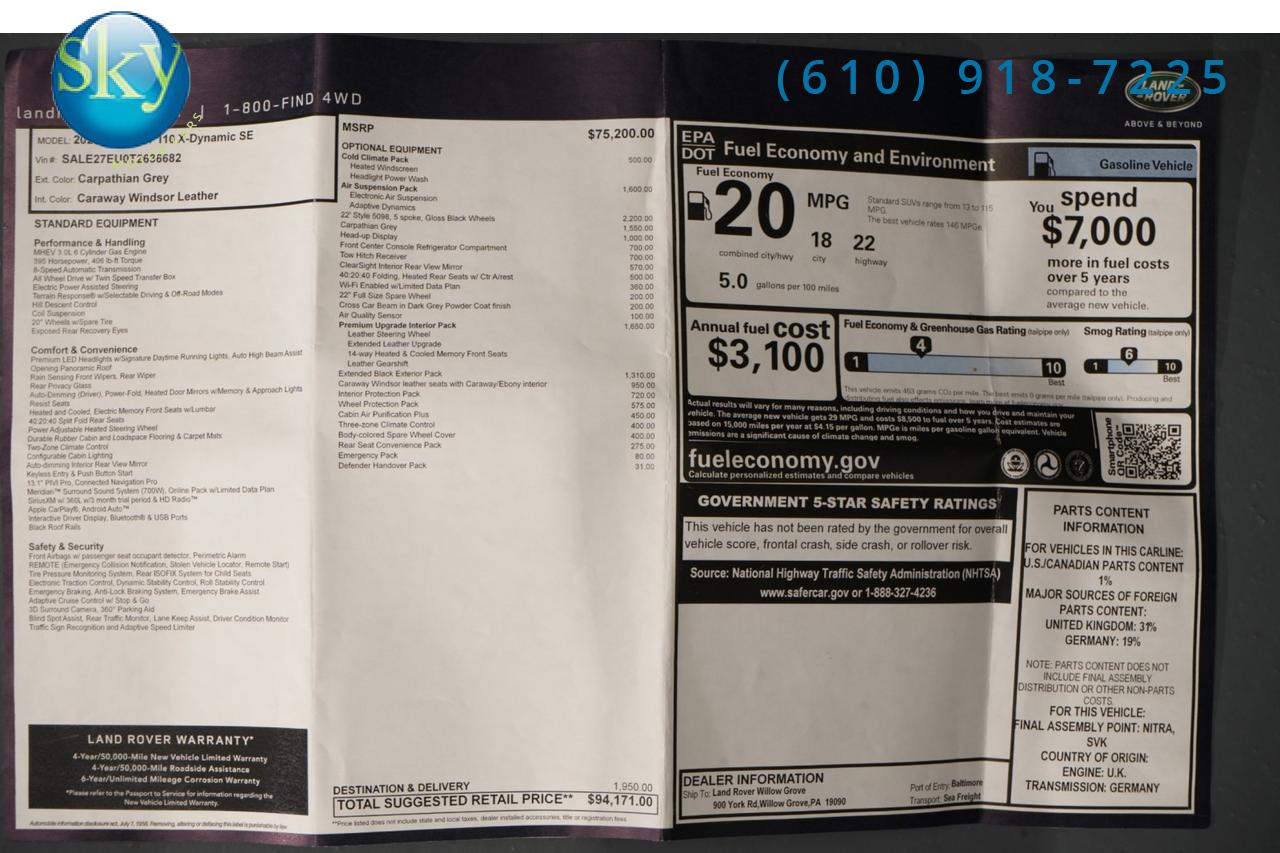 2026 Land Rover Defender 110 4WD X-Dynamic SE 22's West Chester PA