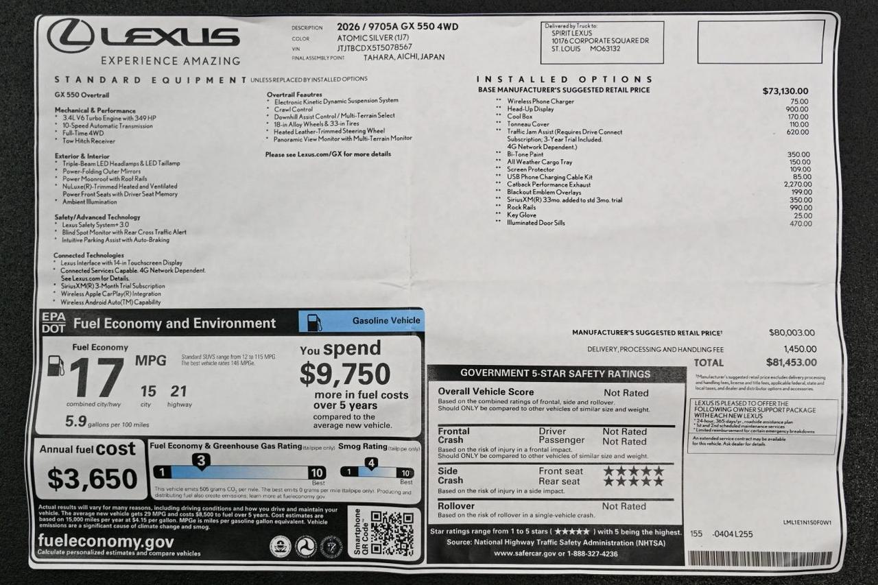 2026 Lexus GX 550 Overtrail Sport Utility 4D St. Louis MO
