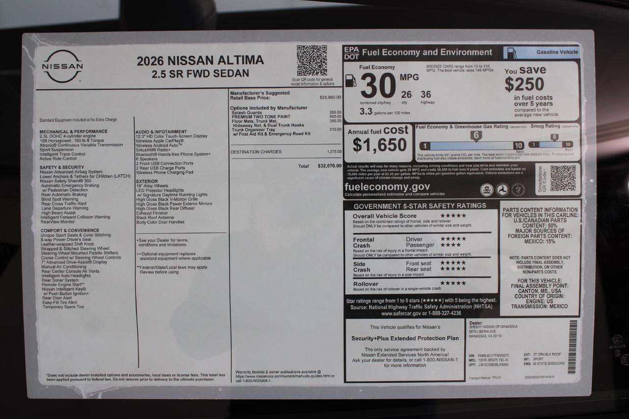 2026 Nissan Altima 2.5 SR Manassas VA