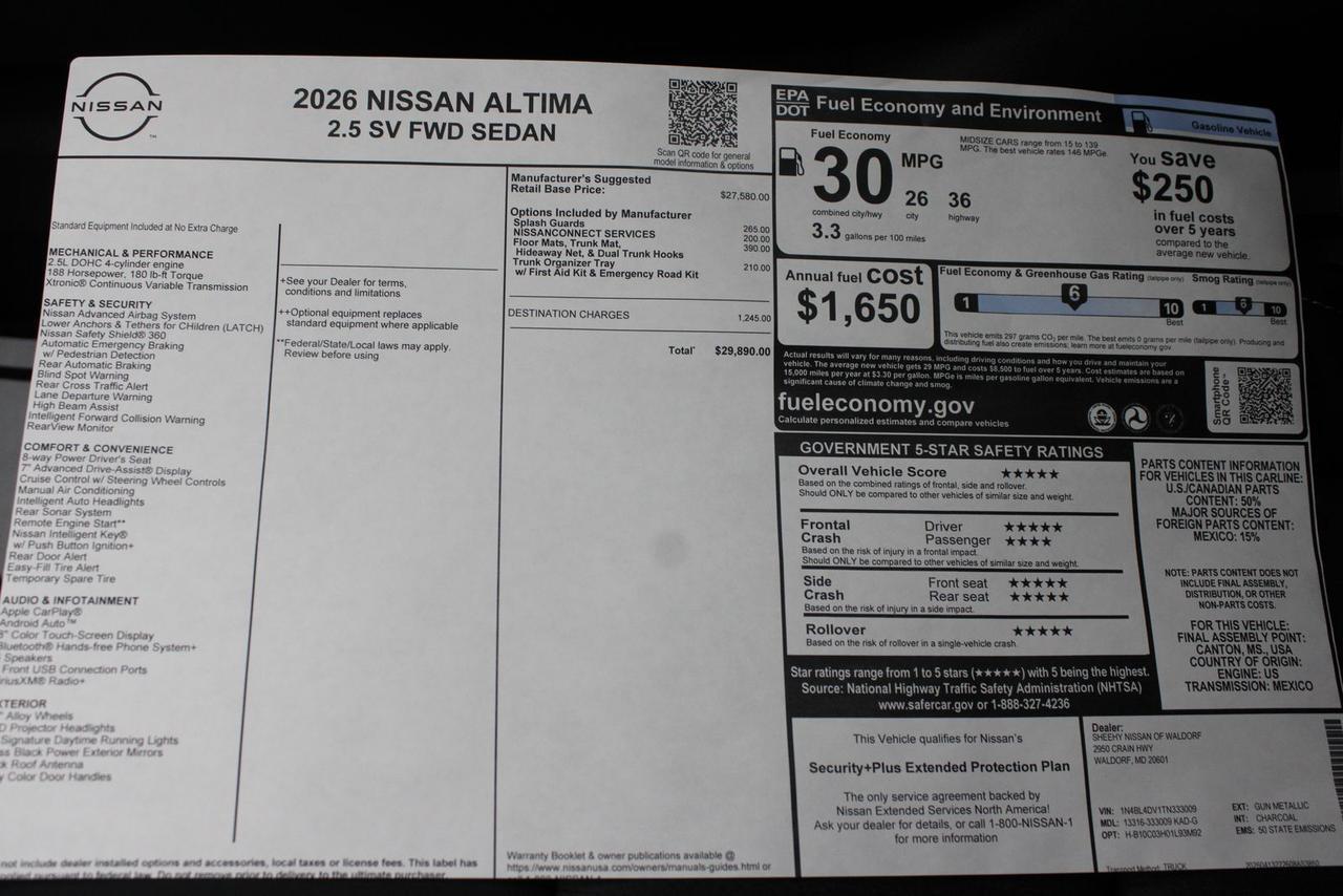 2026 Nissan Altima 2.5 SV Glen Burnie MD