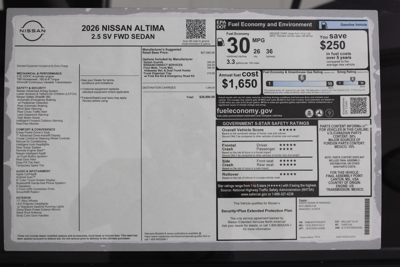 2026 Nissan Altima 2.5 SV Manassas VA