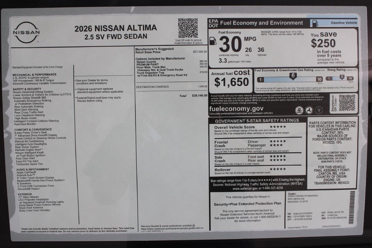 2026 Nissan Altima 2.5 SV Manassas VA