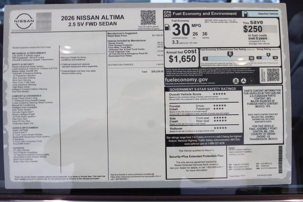 2026 Nissan Altima 2.5 SV Manassas VA