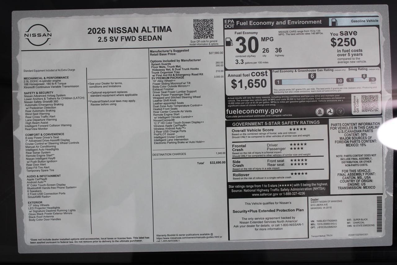 2026 Nissan Altima 2.5 SV Manassas VA