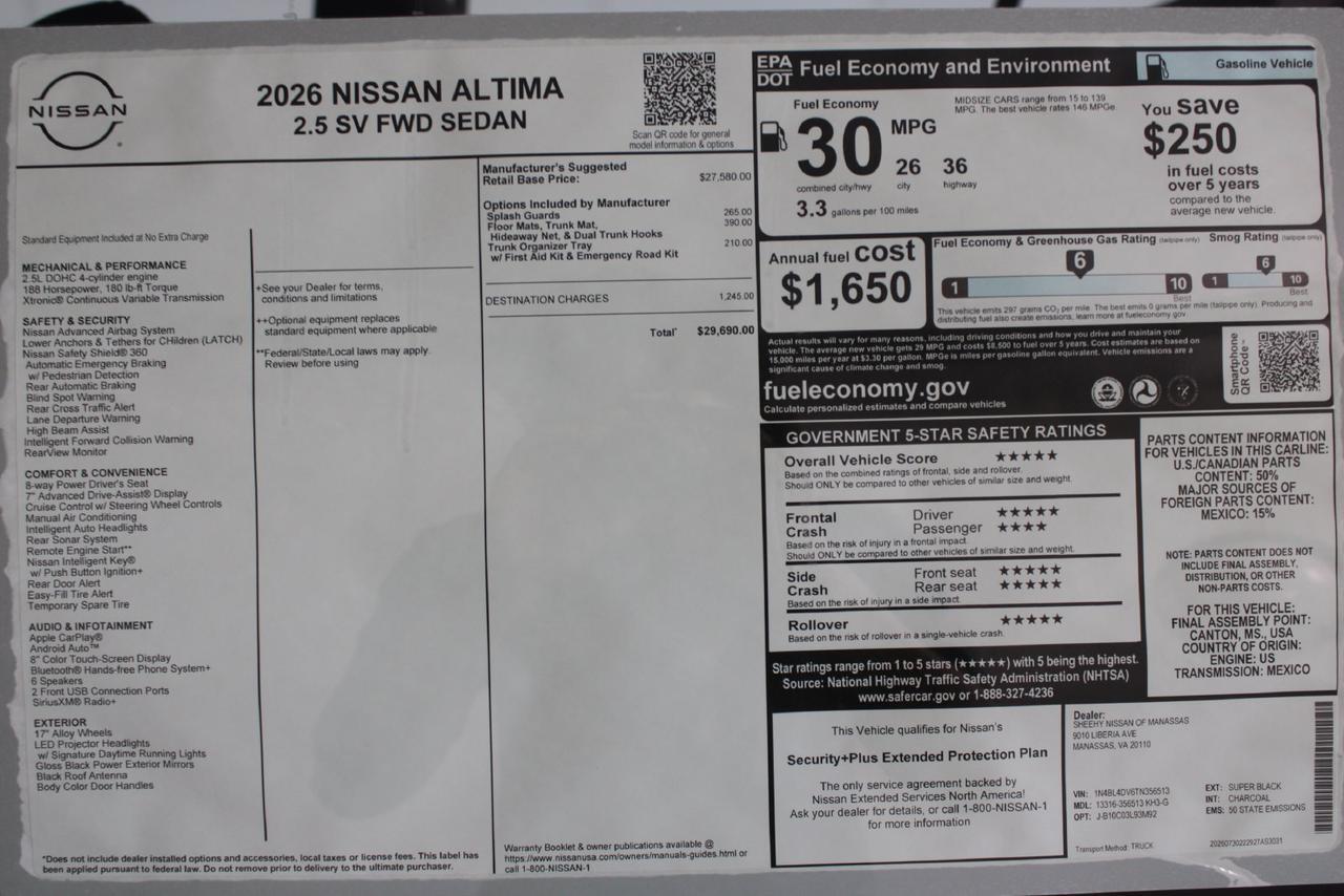 2026 Nissan Altima 2.5 SV Manassas VA