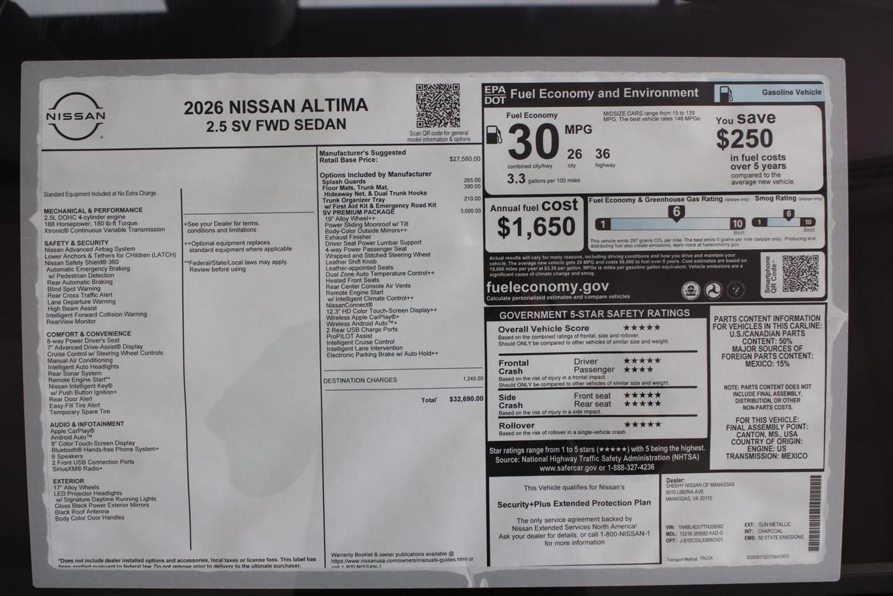 2026 Nissan Altima 2.5 SV Manassas VA