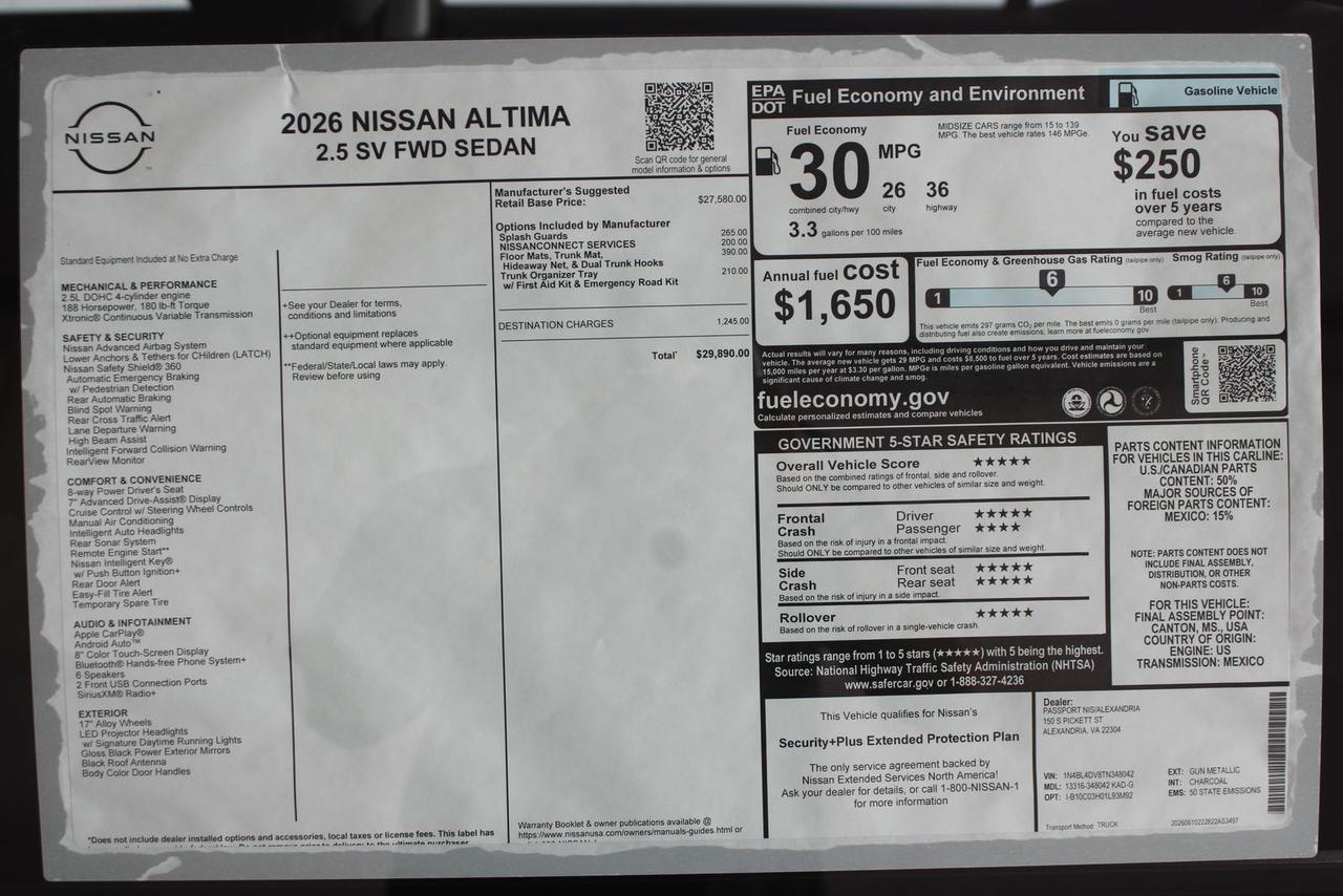 2026 Nissan Altima 2.5 SV Manassas VA