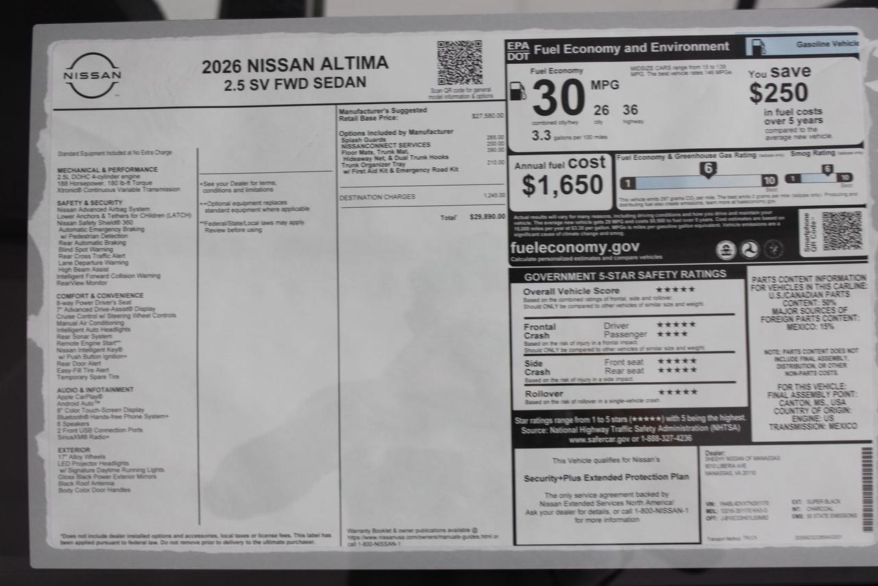 2026 Nissan Altima 2.5 SV Manassas VA