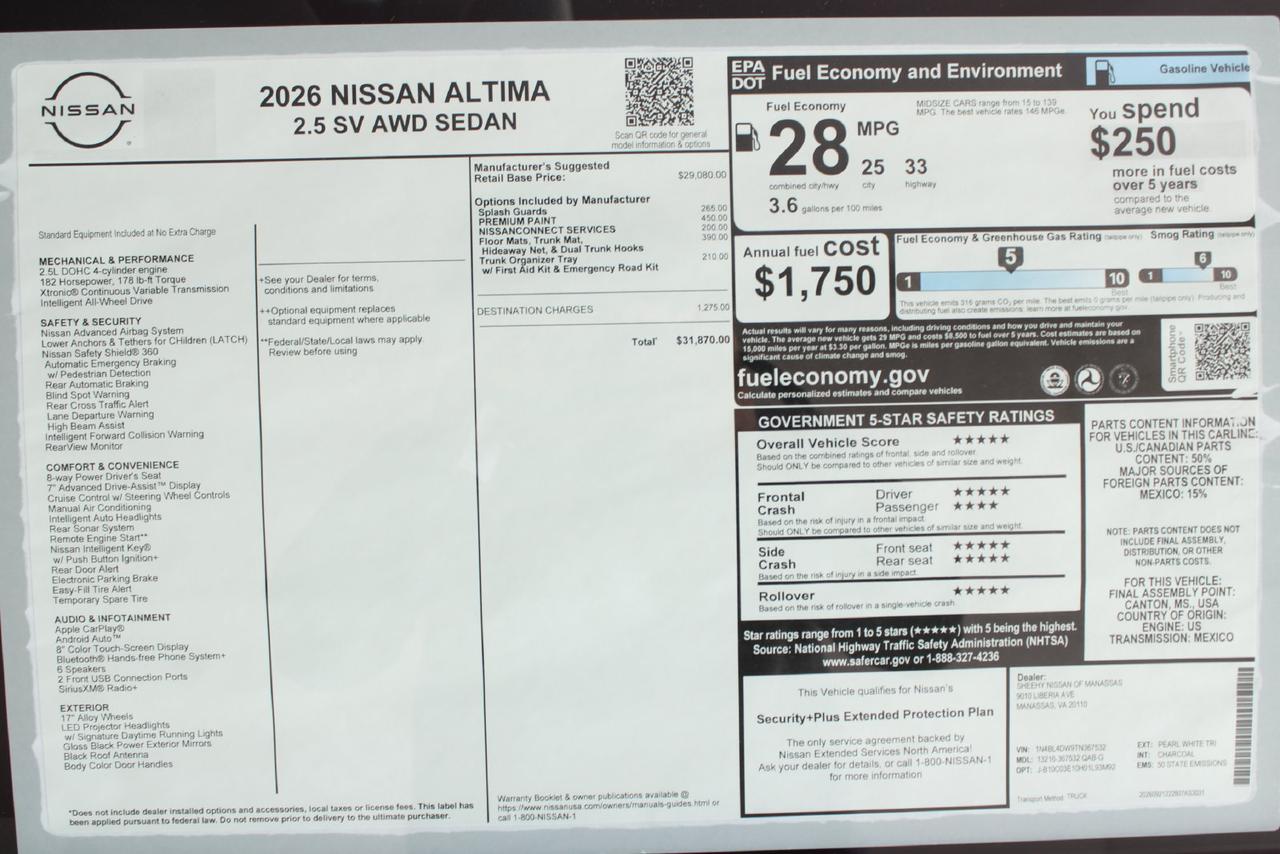 2026 Nissan Altima 2.5 SV Manassas VA